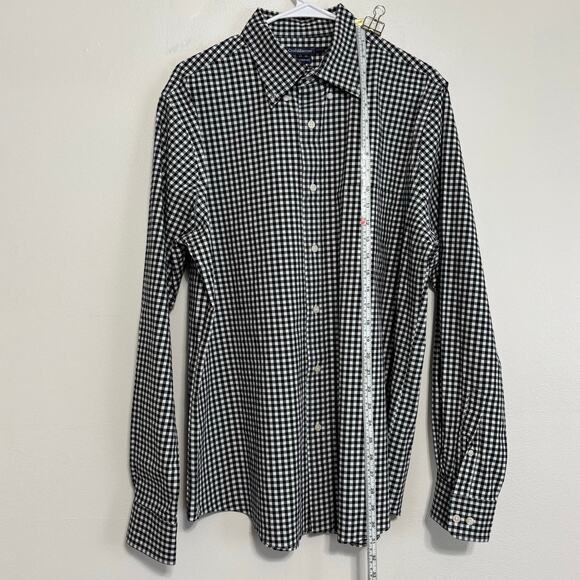 Croft & Barrow Size 17 Gingham Check Shirt Black & White Long Sleeve Button-Up - Picture 3 of 10